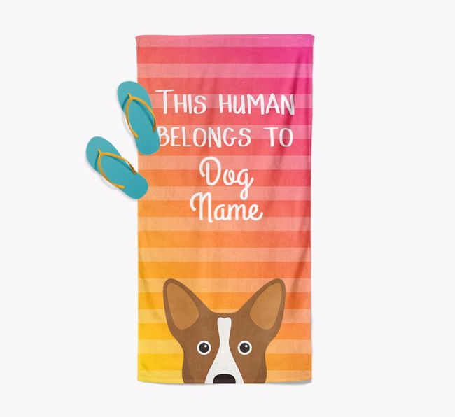 Personalised Pool Towel 'This Human Belongs To {dogsName}' with {breedFullName} Icon